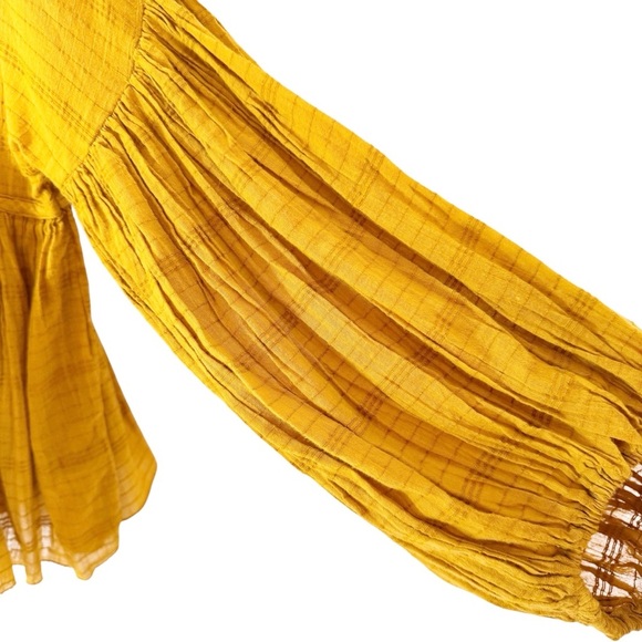 Free People Beaumont Mews Golden Boho Peasant Cotton Crop Top Mustard Size XS - Picture 7 of 13